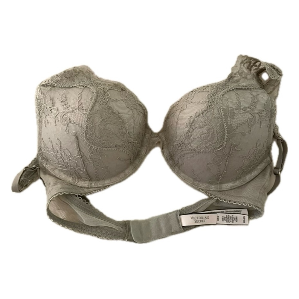 VICTORIA'S SECRET Lacy Lace Dream Angels Push-Up BRA - sz 32D - Gray BeigeTaupe